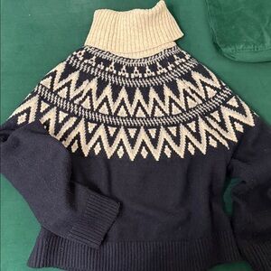 H&M Navy and Cream Fair Isle Turtleneck Sweater